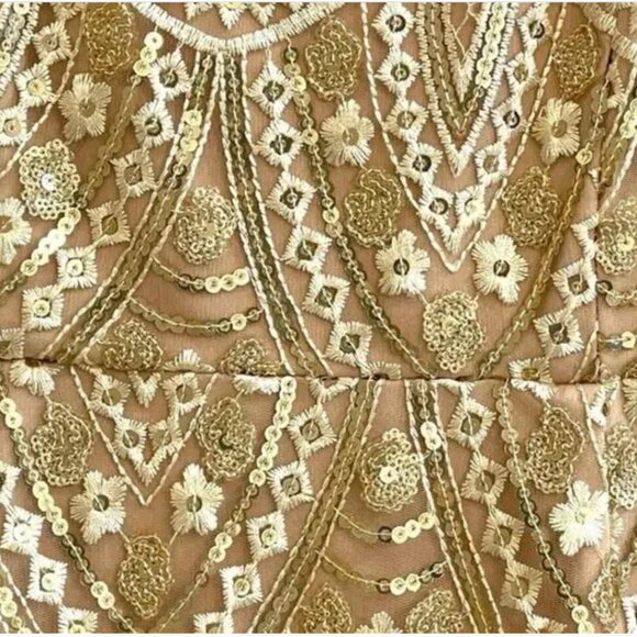 Here Comes The Sun Gold Sequin Mini Dress Boho Babydoll Fairycore Party Glam USA - Picture 13 of 16